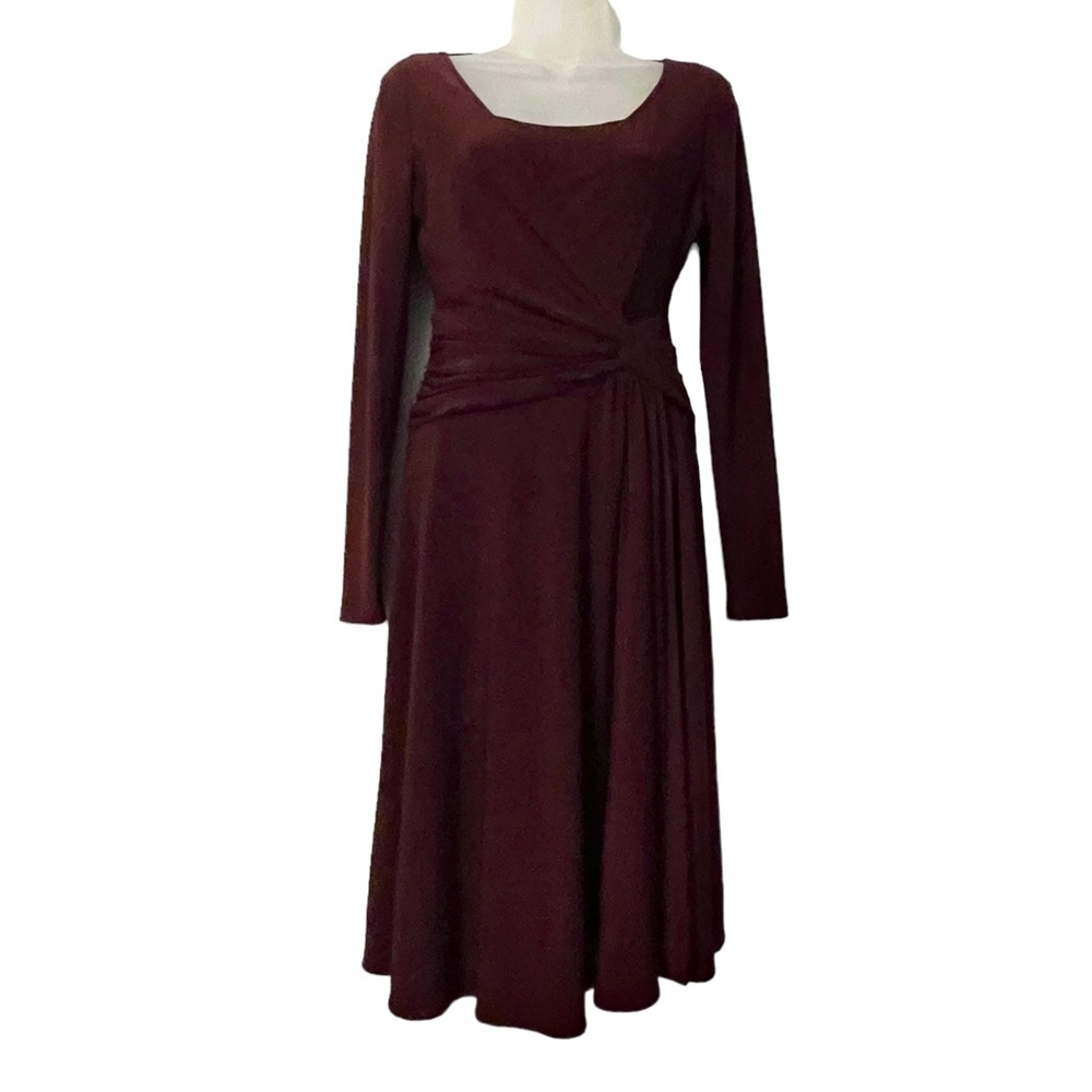 Jones New York Knee Length Crepe Wrapped Dress Burgundy Women’s Size 2P Flowy